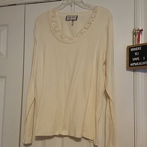 Mary McFadden Long Sleeve Shirt XL Lace Neck Cream